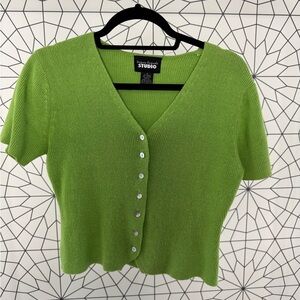Y2K - Studio Green Ribbed Knit Button-Front Top